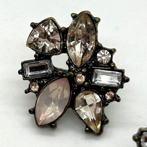 Rhinestone Floral Stud Earrings, BaubleBar Pink & Clear Gun Metal Tone Pierced - Picture 5 of 13